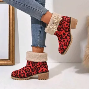 Red Women's Fashion Versatile Plush Warm Rhinestone &amp; Faux Pearl Decor Anti-Slip