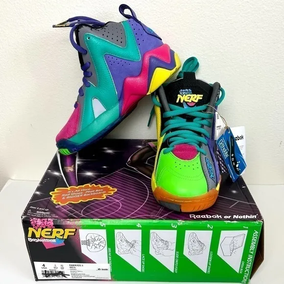 Reebok Kamikaze II NERF NERFOOP Basketball Shoes Men Size 4 Women 5.5