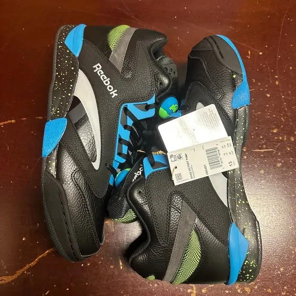 Reebok Mens Black Blue Shaq Victory Pump H06491 Athletic Basketball Shoes