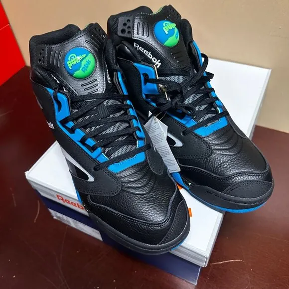 Reebok Mens Black Blue Shaq Victory Pump H06491 Athletic Basketball Shoes