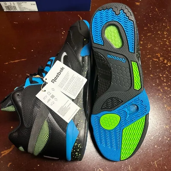 Reebok Mens Black Blue Shaq Victory Pump H06491 Athletic Basketball Shoes