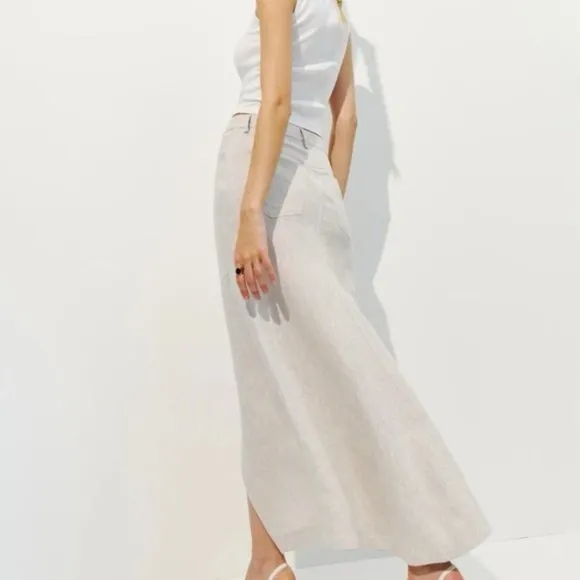 Reformation Tazz Maxi Linen Skirt in Oatmeal