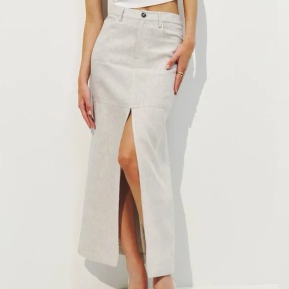 Reformation Tazz Maxi Linen Skirt in Oatmeal