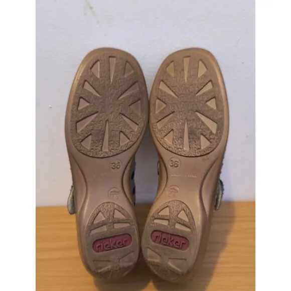 Rieker Double Mary Jane flats women's us 5.5 eu 36 Brown Leather Shoes Lattice