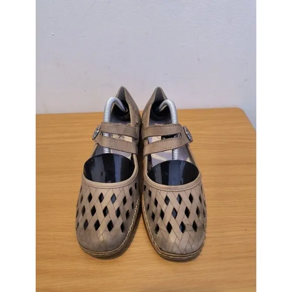 Rieker Double Mary Jane flats women's us 5.5 eu 36 Brown Leather Shoes Lattice