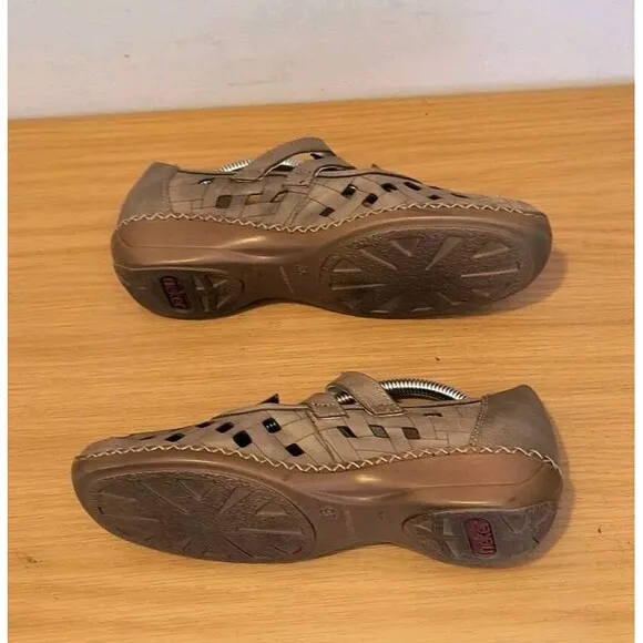 Rieker Double Mary Jane flats women's us 5.5 eu 36 Brown Leather Shoes Lattice