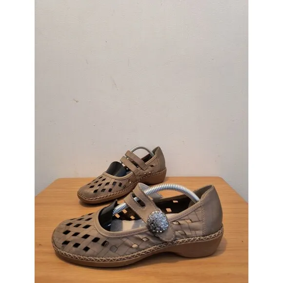 Rieker Double Mary Jane flats women's us 5.5 eu 36 Brown Leather Shoes Lattice