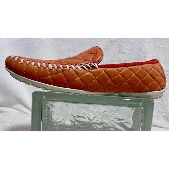 Robert Zur Orange Quana Quilted Driving Loafer Moccasins Shoes Sz 8 M