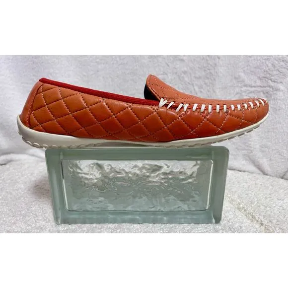 Robert Zur Orange Quana Quilted Driving Loafer Moccasins Shoes Sz 8 M
