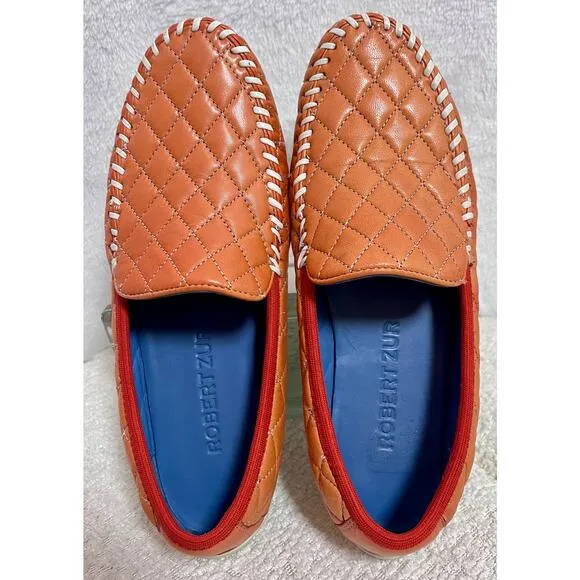 Robert Zur Orange Quana Quilted Driving Loafer Moccasins Shoes Sz 8 M