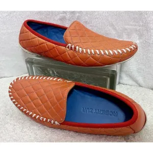 Robert Zur Orange Quana Quilted Driving Loafer Moccasins Shoes Sz 8 M
