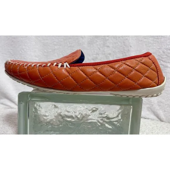 Robert Zur Orange Quana Quilted Driving Loafer Moccasins Shoes Sz 8 M