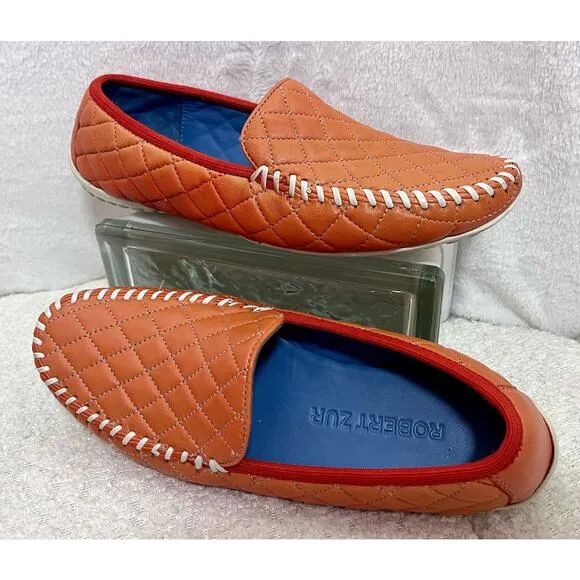 Robert Zur Orange Quana Quilted Driving Loafer Moccasins Shoes Sz 8 M