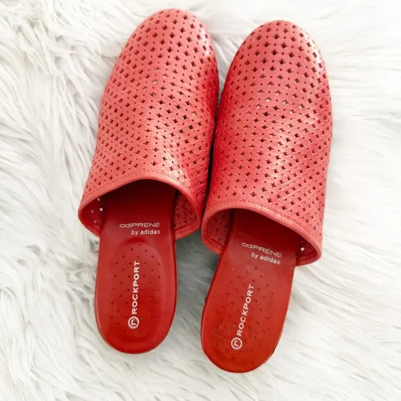 ROCKPORT ADIDAS | Perforrated Laser Cut Clog Wood Leather Poppy Red | Size 7