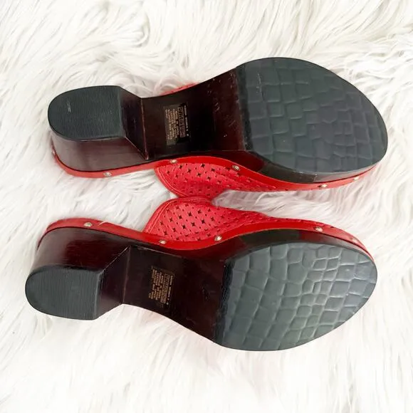 ROCKPORT ADIDAS | Perforrated Laser Cut Clog Wood Leather Poppy Red | Size 7