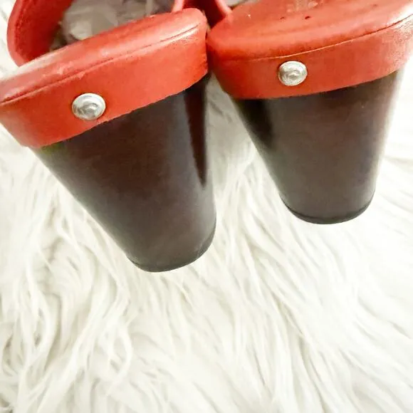 ROCKPORT ADIDAS | Perforrated Laser Cut Clog Wood Leather Poppy Red | Size 7