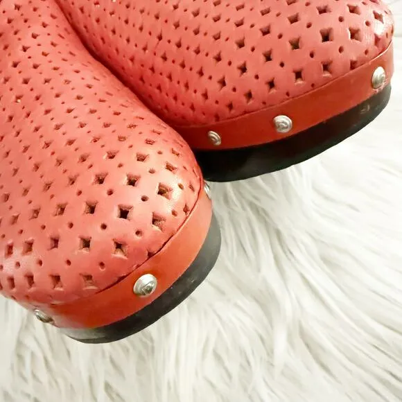 ROCKPORT ADIDAS | Perforrated Laser Cut Clog Wood Leather Poppy Red | Size 7