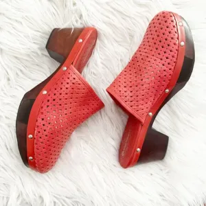 ROCKPORT ADIDAS | Perforrated Laser Cut Clog Wood Leather Poppy Red | Size 7
