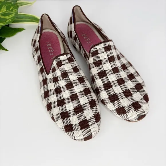 Rothy's Marta Ferri Merino Wool Loafer in Chestnut Check Size 10.5