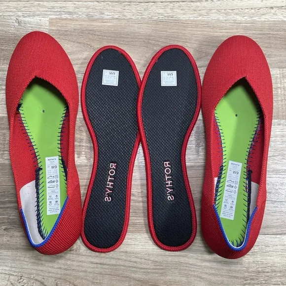 Rothy's The Flat Slip On Soft Casual Shoes Bright Red Women's 9 Knit EUC
