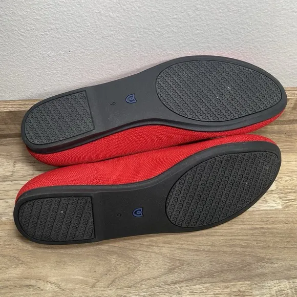 Rothy's The Flat Slip On Soft Casual Shoes Bright Red Women's 9 Knit EUC