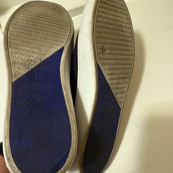 Rothys | The Original Slip On Loafers | Black | Blue White HeelStripe SZ 9