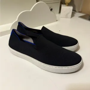Rothys | The Original Slip On Loafers | Black | Blue White HeelStripe SZ 9