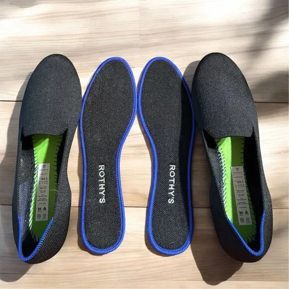 Rothy's Women's Black Blue Trim Almond Toe Loafers Slip-On Eco-Friendly