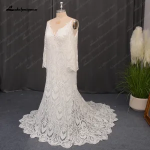 Roycebridal Civil Lace Spaghetti Straps V Neck Boho Women Wedding Dress Plus Size Bridal Gown Backless vestido de noiva