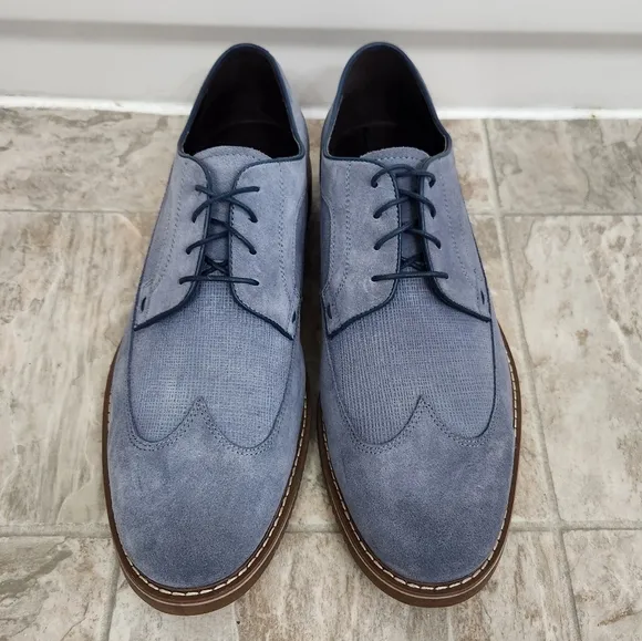 Saks Fifth Avenue Men's Gere Blue Suede Wingtip Oxford Shoes, Size: 13