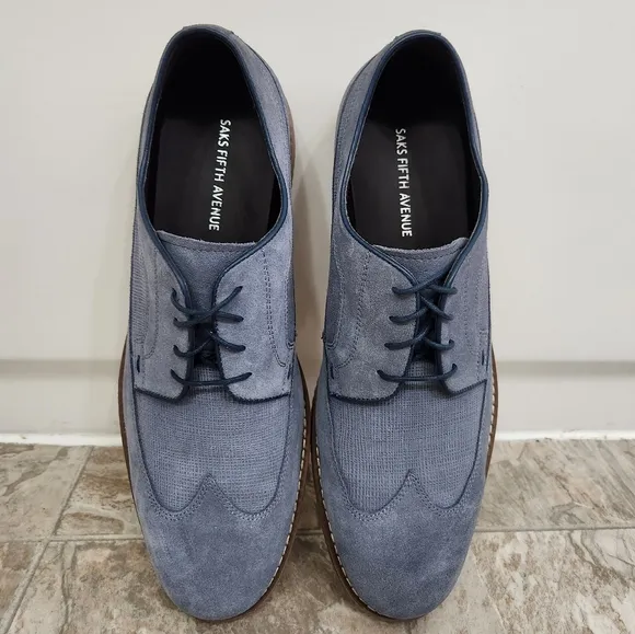 Saks Fifth Avenue Men's Gere Blue Suede Wingtip Oxford Shoes, Size: 13