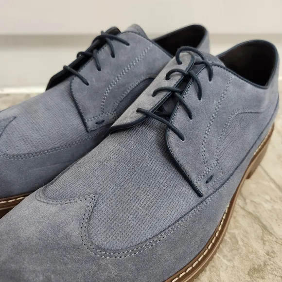 Saks Fifth Avenue Men's Gere Blue Suede Wingtip Oxford Shoes, Size: 13
