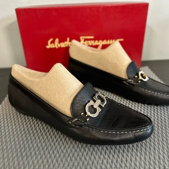 Salvatore Ferragamo Black Leather Loafers for Women