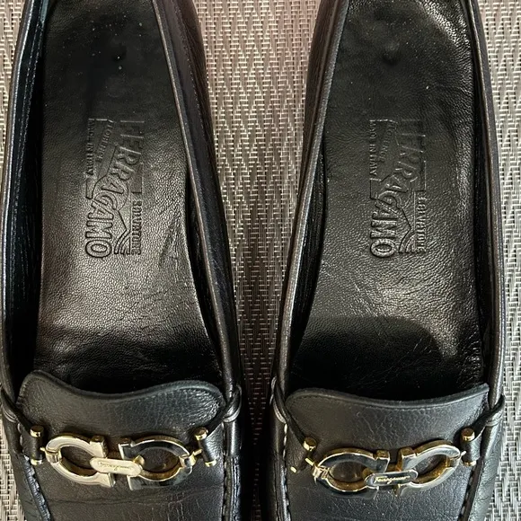 Salvatore Ferragamo Black Leather Loafers for Women