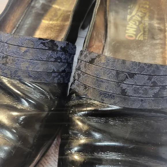 SALVATORE FERRAGAMO BLACK PATENT LEATHER TOXEDO LOAFER DRESS SHOES Size 12D