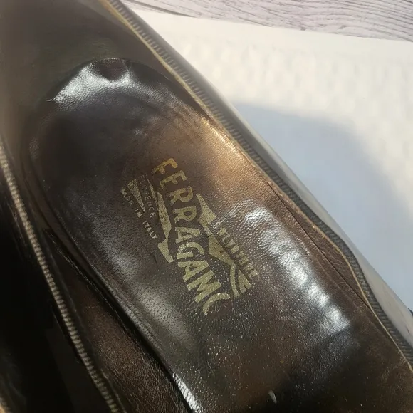 SALVATORE FERRAGAMO BLACK PATENT LEATHER TOXEDO LOAFER DRESS SHOES Size 12D
