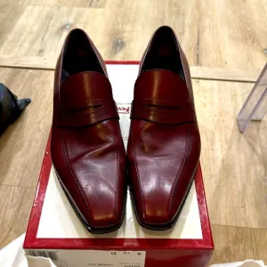 Salvatore Ferragamo Loafers Mens 8.5 D Auda  Leather  Crimson Calf Made in Italy