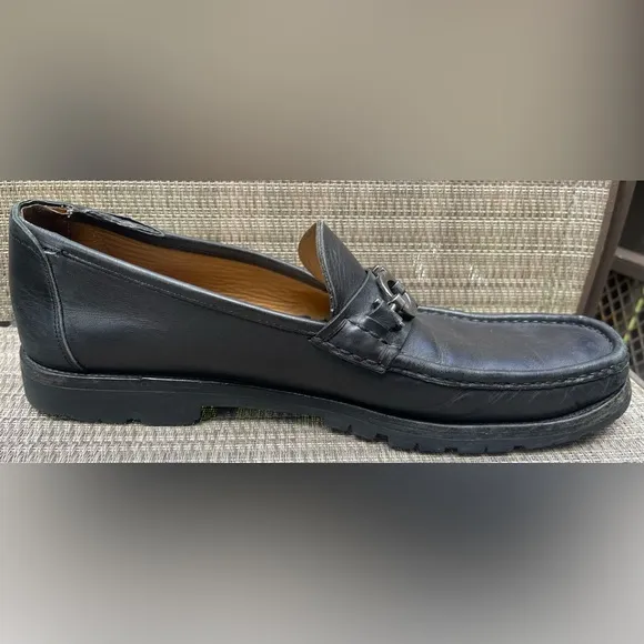 Salvatore Ferragamo Men Shoes Slip On Loafer Black Leather Vibran Sole Sz 12 EE