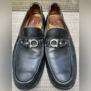 Salvatore Ferragamo Men Shoes Slip On Loafer Black Leather Vibran Sole Sz 12 EE