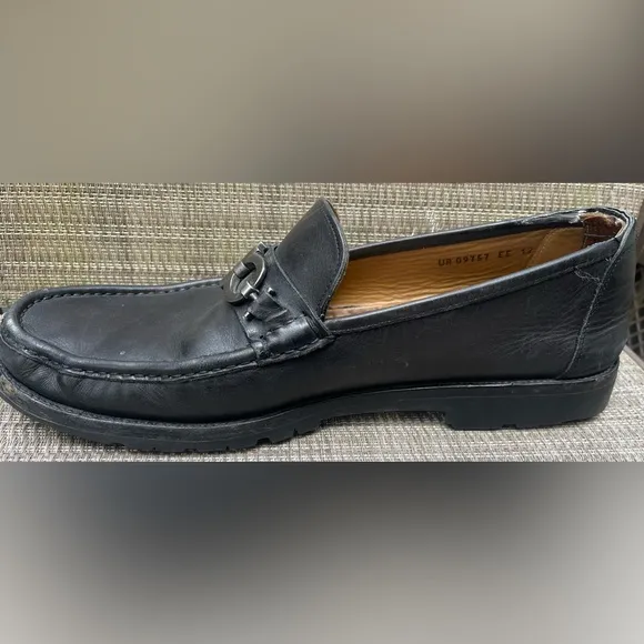 Salvatore Ferragamo Men Shoes Slip On Loafer Black Leather Vibran Sole Sz 12 EE