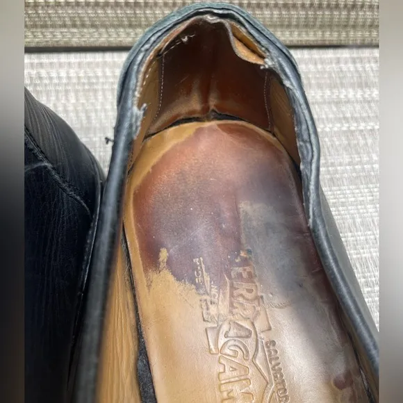 Salvatore Ferragamo Men Shoes Slip On Loafer Black Leather Vibran Sole Sz 12 EE