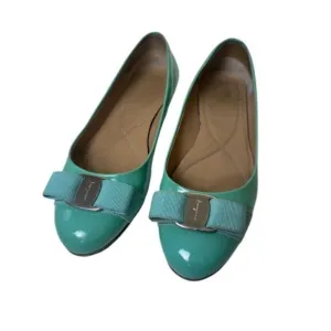 SALVATORE FERRAGAMO Turquoise Patent Lather Varina Ballet Flats