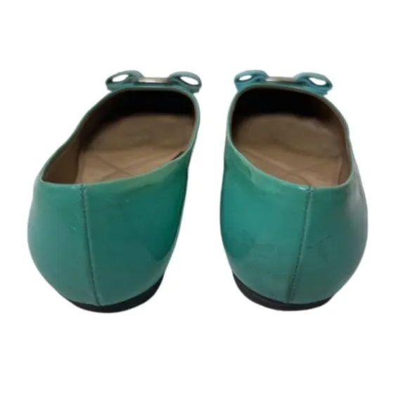 SALVATORE FERRAGAMO Turquoise Patent Lather Varina Ballet Flats
