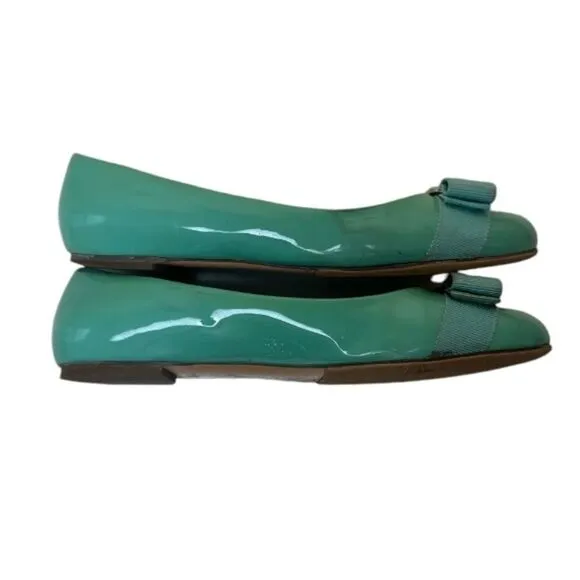 SALVATORE FERRAGAMO Turquoise Patent Lather Varina Ballet Flats