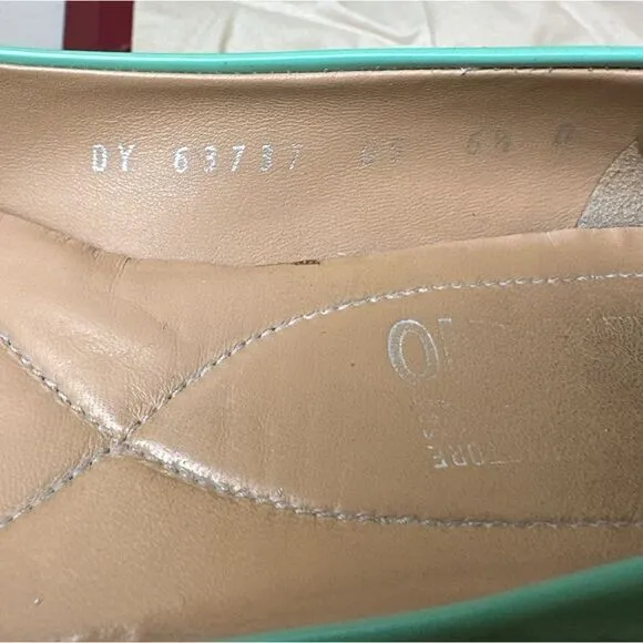 SALVATORE FERRAGAMO Turquoise Patent Lather Varina Ballet Flats