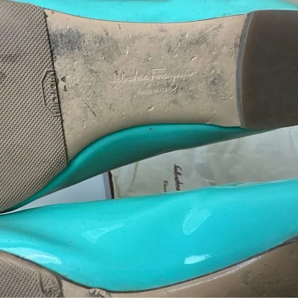 SALVATORE FERRAGAMO Turquoise Patent Lather Varina Ballet Flats