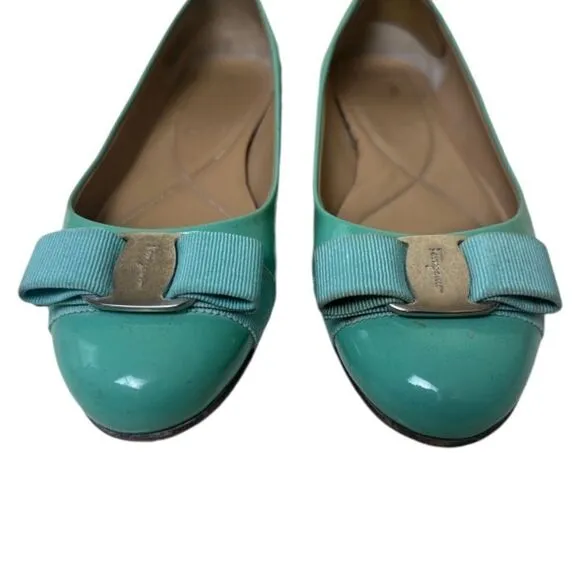 SALVATORE FERRAGAMO Turquoise Patent Lather Varina Ballet Flats