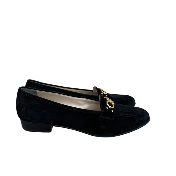 Salvatore Ferragamo Women Shoes Size 8 Gancini Black Suede Leather Loafers