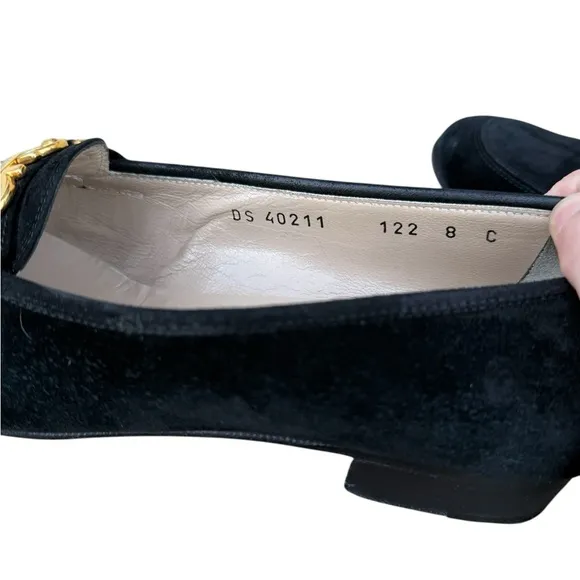 Salvatore Ferragamo Women Shoes Size 8 Gancini Black Suede Leather Loafers