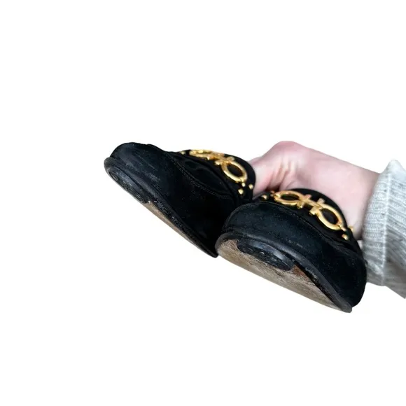Salvatore Ferragamo Women Shoes Size 8 Gancini Black Suede Leather Loafers